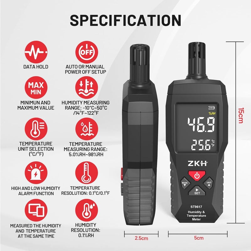 KH  Temperature Humidity Meter, Digital Thermometer Hygrometer with Alarm Function,Wet Bulb for Indoor/Outdoor MIN, MAX, LCD Screen - Image 4